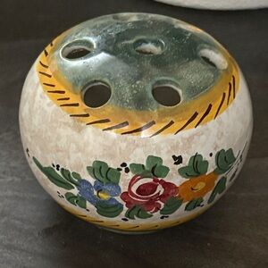 Floral Ceramic Vase with Green and Yellow Accents